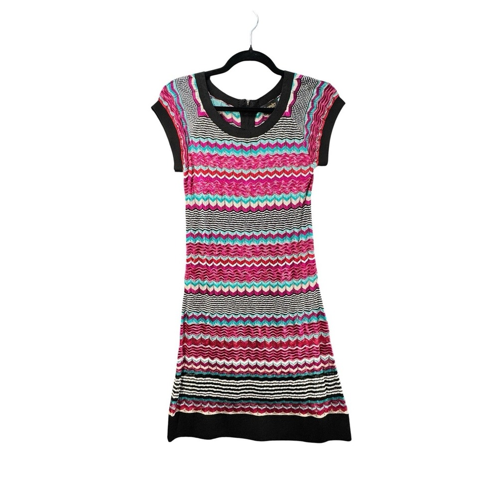 Laundry by Shelli Segal XS Knit Sweater Dress Metallic Stripe Cap Sleeve Lined
